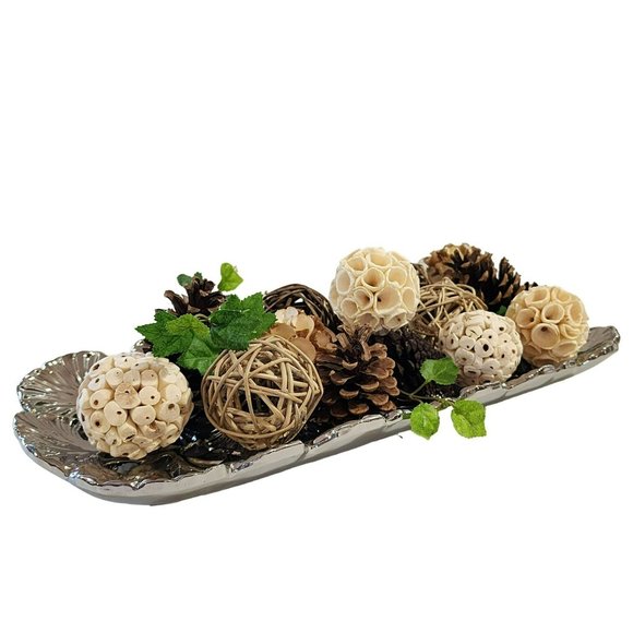 Vintage Heavy Decorative Embossed Silver Ceramic Platter Tray Size 16.5in - Picture 9 of 9